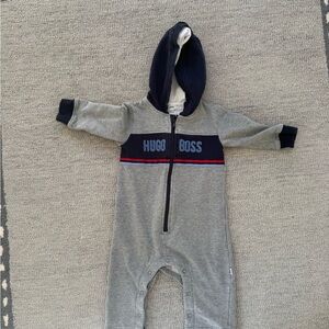 Boss Charcoal and Light Gray Hooded Baby Outfit